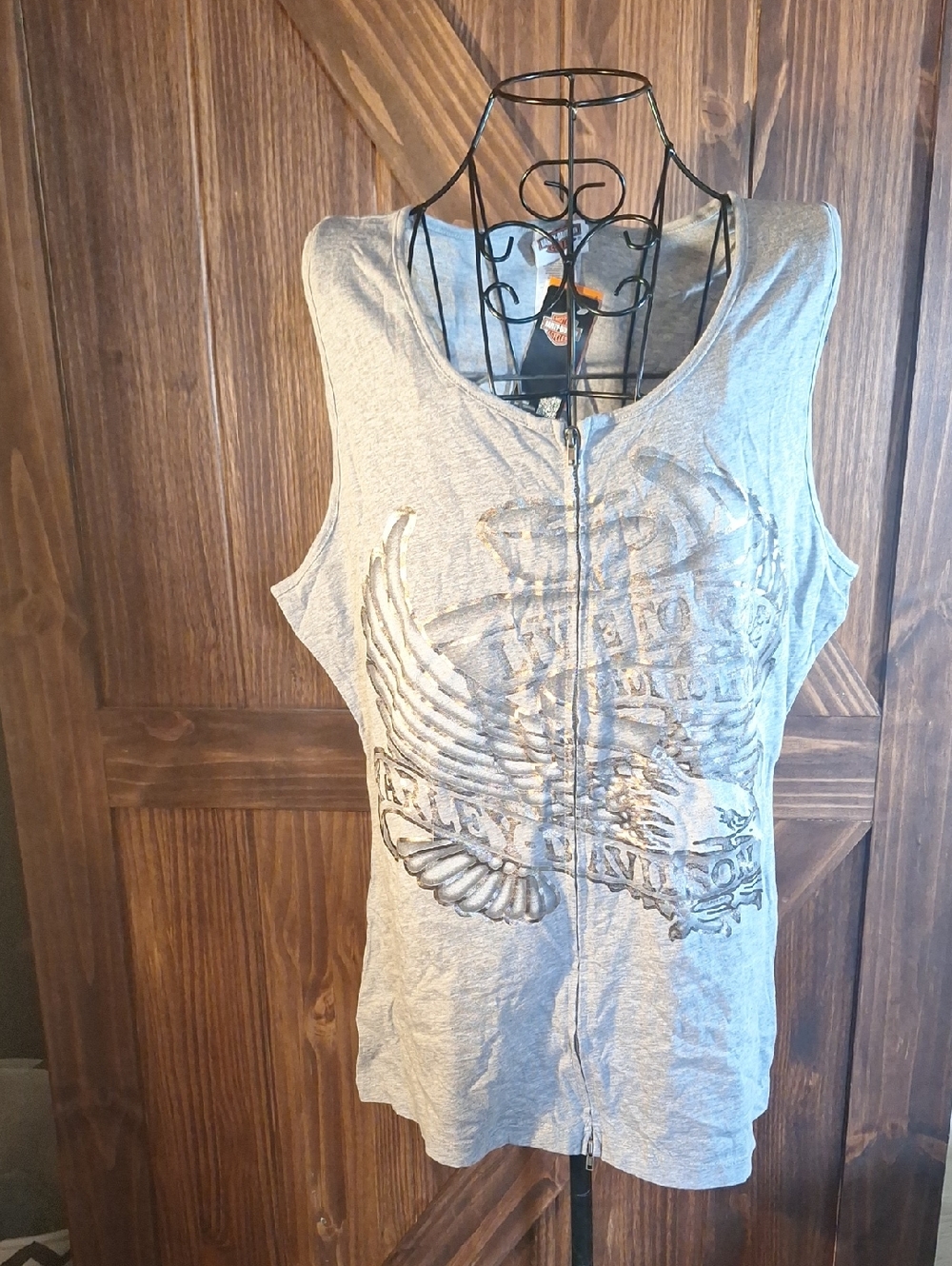 NWT Harley-Davidson Light Gray Zip-Front Wing Graphic Tank